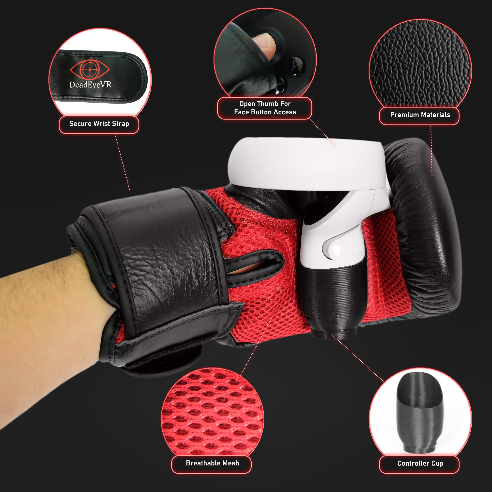Features: Secure Wrist Strap. Open thumb for face button access. Premium Materials. Breathable Mesh. Controller cup