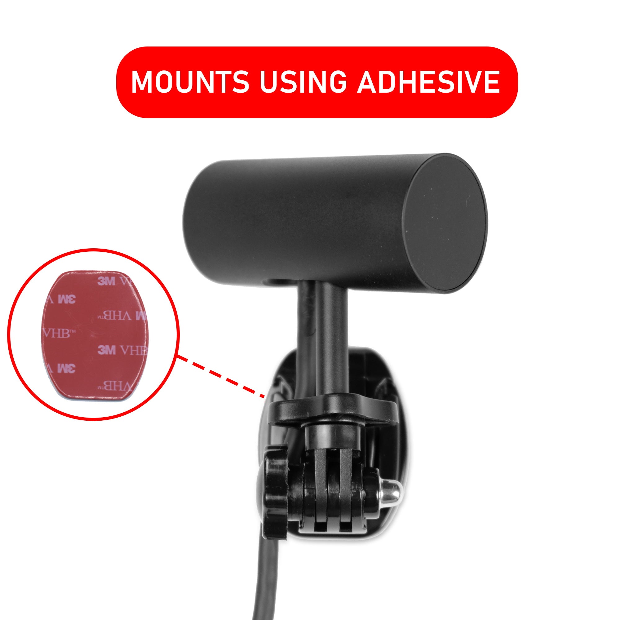 Mounts using Adhesive. Shows a sensor mount and how it mounts to a wall with adhesive 