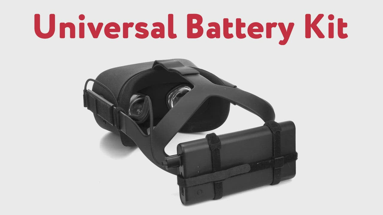 Video of battery clips. Shows headset adjusts to fit most heads, includes custom usb cable, easily swap batteries, Counterbalances oculus quest