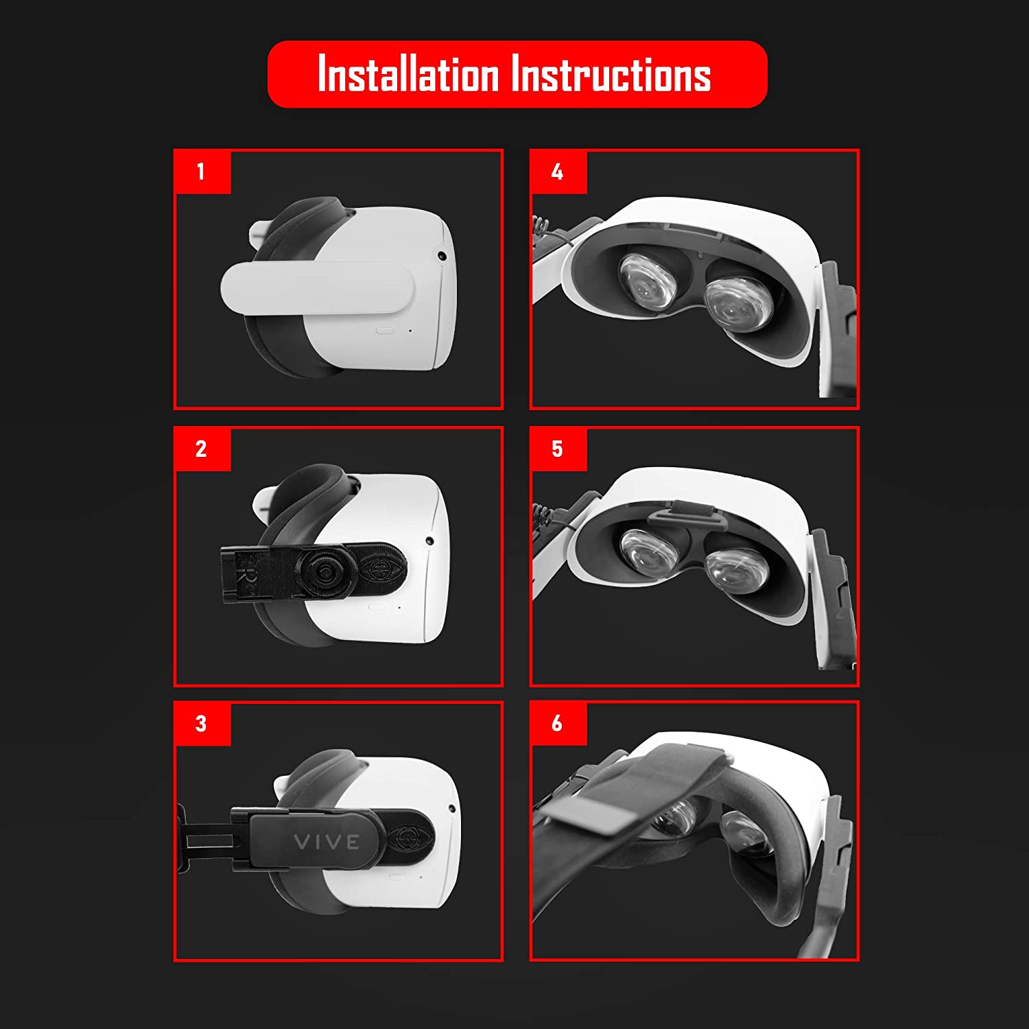 Installation instructions. Shows how to set up Deluxe audio strap adapters on quest 2 headset